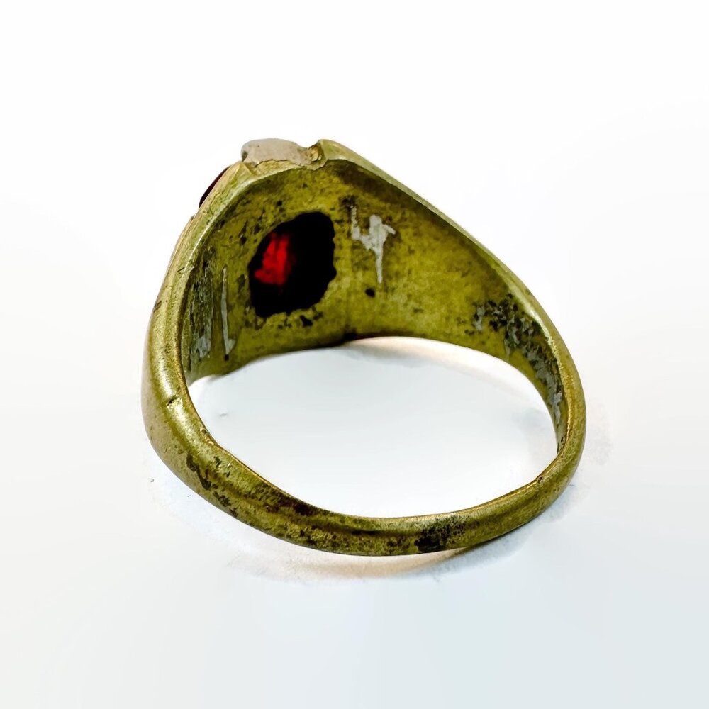 Afghan Ring, Old, Middle Eastern,Heavy Patina, Kuchi, Red Jewel, Vintage, Size 9 - Picture 2 of 3